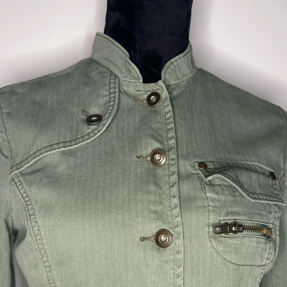 Mossimo Womens Utility Jacket Green Denim Military Button Up Pockets Casual - Picture 11 of 15